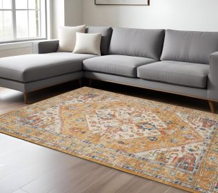 7' X 10' Yellow And Ivory Dhurrie Area Rug