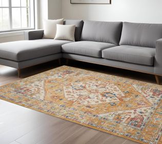 8' X 10' Yellow And Ivory Power Loom Area Rug
