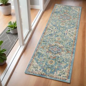 6' Blue And Ivory Dhurrie Runner Rug