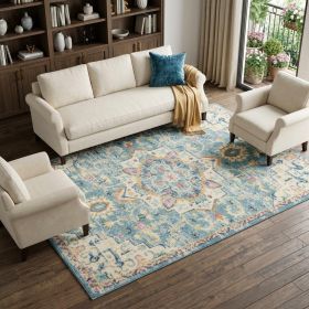 7' X 10' Blue And Ivory Dhurrie Area Rug