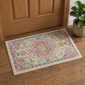 2' X 3' Pink And Ivory Southwestern Dhurrie Area Rug