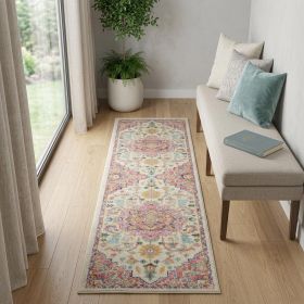 6' Pink And Ivory Southwestern Dhurrie Runner Rug