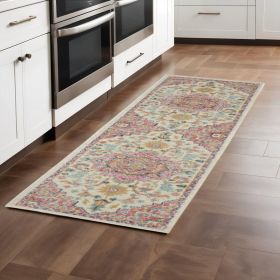 8' Pink And Ivory Southwestern Dhurrie Runner Rug