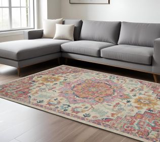 8' X 10' Pink And Ivory Southwestern Dhurrie Area Rug