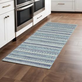 8' Navy Blue Southwestern Power Loom Runner Rug