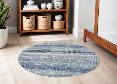 5' Navy Blue Round Southwestern Power Loom Area Rug