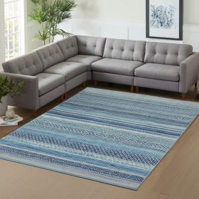 8' X 10' Navy Blue Southwestern Power Loom Area Rug