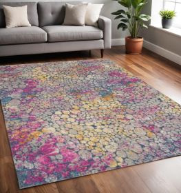 5' X 7' Pink And Ivory Coral Power Loom Area Rug
