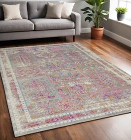 5' X 7' Pink And Gray Abstract Power Loom Area Rug