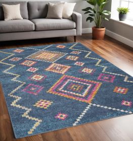 5' X 7' Navy Blue Southwestern Berber Area Rug