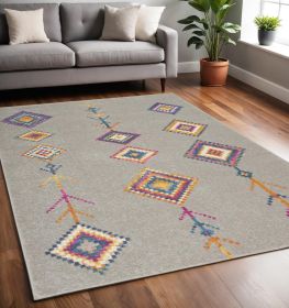 5' X 7' Gray Geometric Berber Area Rug