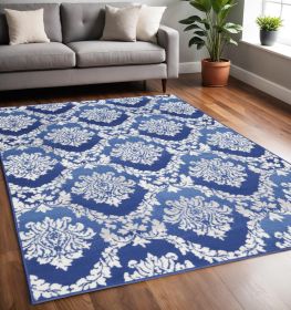 5' X 7' Blue Floral Dhurrie Area Rug
