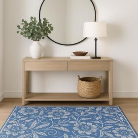 4' X 6' Blue Floral Dhurrie Area Rug