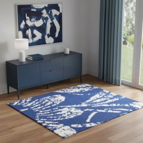 4' X 6' Navy Blue Floral Dhurrie Area Rug