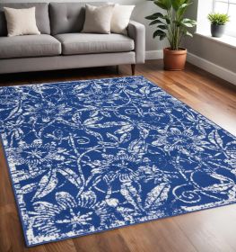 5' X 7' Navy Blue Floral Dhurrie Area Rug