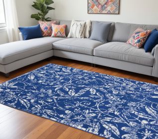 6' X 9' Navy Blue Floral Dhurrie Area Rug
