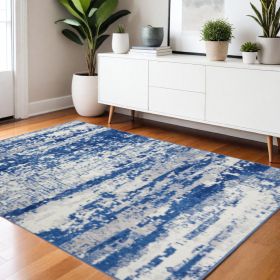 4' X 6' Blue And Ivory Ombre Dhurrie Area Rug