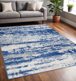 5' X 7' Blue And Ivory Ombre Dhurrie Area Rug