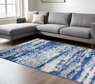 6' X 9' Blue And Ivory Ombre Dhurrie Area Rug