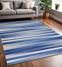 5' X 7' Blue And White Striped Dhurrie Area Rug