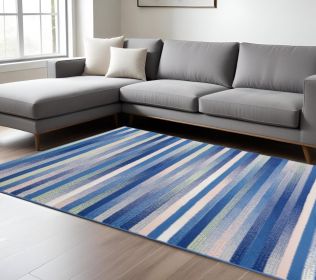6' X 9' Blue And White Striped Dhurrie Area Rug
