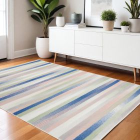 4' X 6' Navy Blue Striped Dhurrie Area Rug