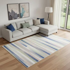 6' X 9' Navy Blue Striped Dhurrie Area Rug