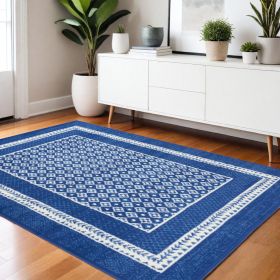 4' X 6' Navy Blue Geometric Dhurrie Area Rug