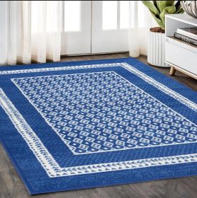 5' X 7' Navy Blue Geometric Dhurrie Area Rug