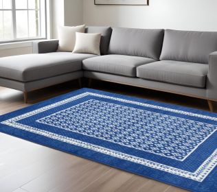 6' X 9' Navy Blue Geometric Dhurrie Area Rug
