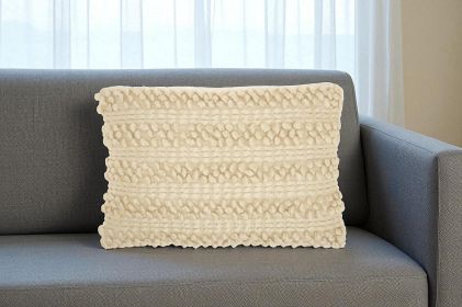 Cream Pom-Pom Detailed Lumbar Pillow