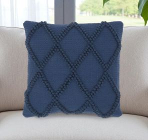 Navy Blue Textured Lattice Throw Pillow