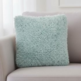Fluffy Celadon Blue Shag Accent Throw Pillow
