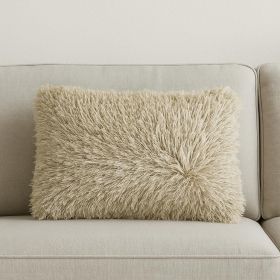 Beige Super Shaggy Throw Pillow