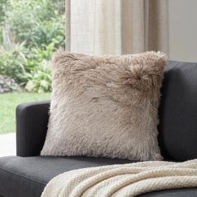 Plush Beige Silver Accent Throw Pillow