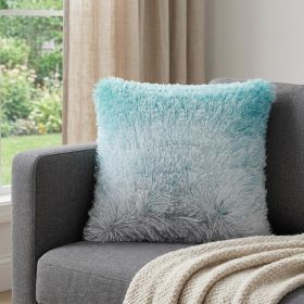 20" Turquoise and Silver Ombre Faux Fur Throw Pillow