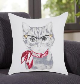 White And Red Cool Kitty Throw Pillow