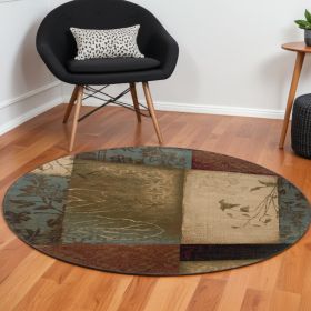 8ï¿½ï¿½ï¿½ Round Beige And Brown Floral Block Pattern Area Rug