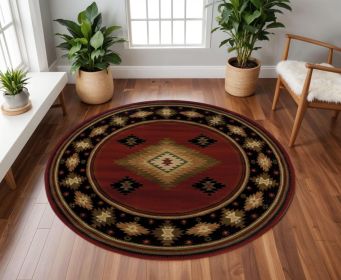 8ï¿½ï¿½ï¿½ Round Red And Beige Ikat Pattern Area Rug
