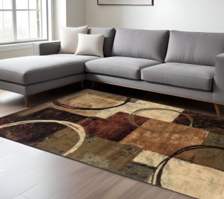 7' X 10' Brown And Black Abstract Geometric Area Rug