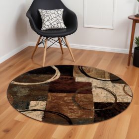8ï¿½ï¿½ï¿½ Round Brown And Black Abstract Geometric Area Rug
