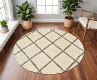 8ï¿½ï¿½ï¿½ Round Ivory And Gray Geometric Lattice Area Rug