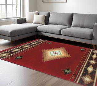 8' X 11' Red And Beige Ikat Pattern Area Rug