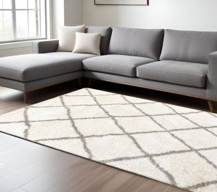10' X 13' Ivory And Gray Geometric Lattice Area Rug