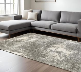 10' X 13' Gray And Ivory Distressed Abstract Area Rug