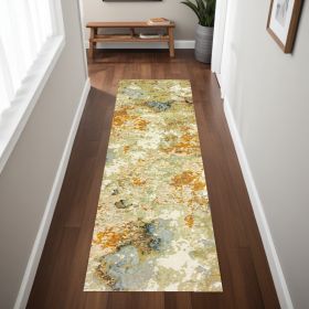 8' Runner Gold and Ivory Power Loom Runner Rug
