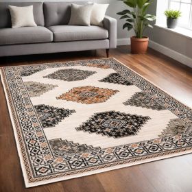 5' X 7' Abstract Ivory And Gray Geometric Indoor Area Rug