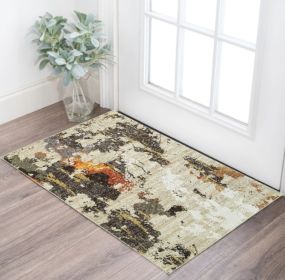 3' X 5' Beige and Black Power Loom Area Rug