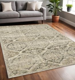 5' X 8' Ivory And Gray Floral Trellis Indoor Area Rug