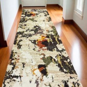 10' X 14' Beige and Black Power Loom Runner Rug